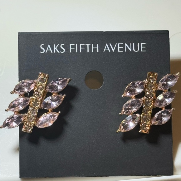 Saks Fifth Ave Gold Tone Pink Crystal Post Earrings - Picture 2 of 5